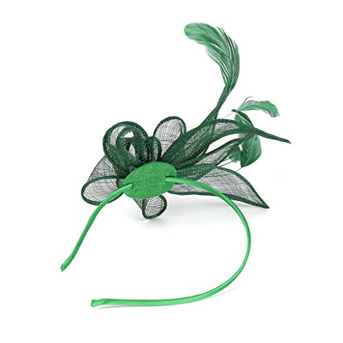 Sayla Diadema Leaf Las Mujeres Chica Tocados Pelo Clip Horquilla Sombrero Boda Coctel Tea Party Sombrero de la Pluma, Sombrero de Cáñamo, Diadema y Pinza para el Cabello (Verde)