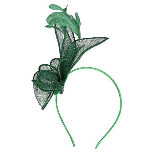 Sayla Diadema Leaf Las Mujeres Chica Tocados Pelo Clip Horquilla Sombrero Boda Coctel Tea Party Sombrero de la Pluma, Sombrero de Cáñamo, Diadema y Pinza para el Cabello (Verde)