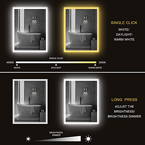 S'bagno Espejo de baño LED iluminado de 600 x 800 mm, con altavoz Bluetooth incorporado, función de atenuación, cambio de color de la luz, almohadilla de eliminación y sensor táctil