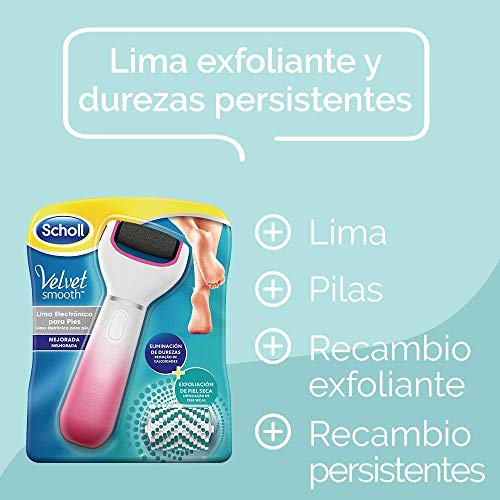 Scholl Lima Para Pies Velvet Smooth Durezas Persistentes con Recambio Cabezal Exfoliante 1 unidad + Recambio Durezas Extremas 2 unidades