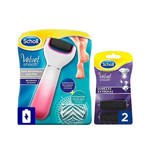 Scholl Lima Para Pies Velvet Smooth Durezas Persistentes con Recambio Cabezal Exfoliante 1 unidad + Recambio Durezas Extremas 2 unidades