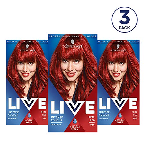 Schwarzkopf Live Colour Intense Coloration Hair Coloration, Tinte de pelo rojo permanente, 35 tonos reales, 3 unidades