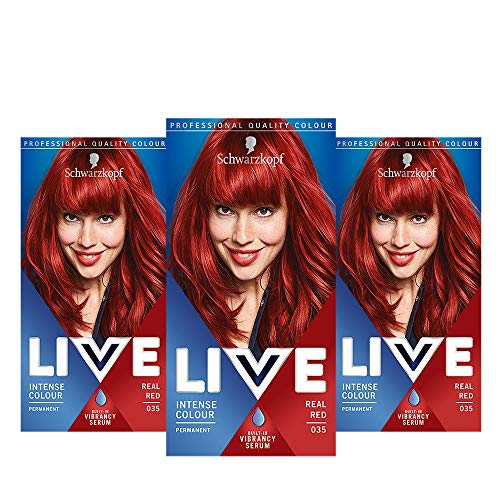 Schwarzkopf Live Colour Intense Coloration Hair Coloration, Tinte de pelo rojo permanente, 35 tonos reales, 3 unidades