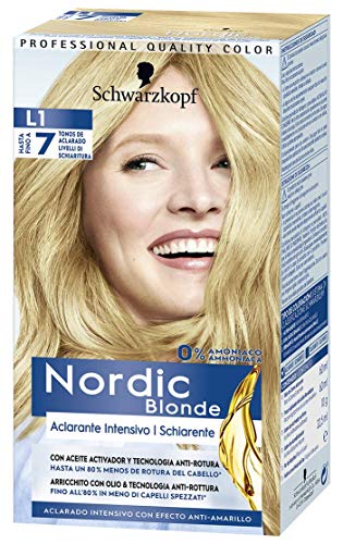 Schwarzkopf Nordic Blonde L1 Aclarante Intensivo - Coloración Permanente Sin Amoníaco - Aclara Hasta 7 Tonos - Con Aceite Activador&Omegaplex - Pack de 3