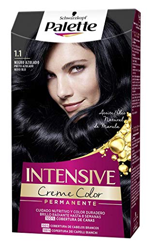 Schwarzkopf Palette Intensive Creme Color - Tono 1.1 cabello Negro Azulado - Coloración Permanente de Cuidado con Aceite de Marula – Óptima cobertura de canas – Color duradero hasta 8 semanas