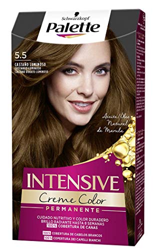 Schwarzkopf Palette Intensive Creme Color – Tono 5.5 cabello Castaño Luminoso - Coloración Permanente de Cuidado con Aceite de Marula – Óptima cobertura de canas – Color duradero hasta 8 semanas