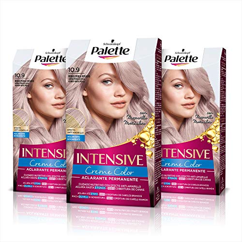 Schwarzkopf Palette Intensive - Tinte 10.9 Rubio Perla Rosado – Perfecta cobertura de canas – Coloración Permanente de Cuidado con Aceite de Marula - Color duradero hasta 8 semanas (Pack de 3)