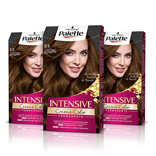 Schwarzkopf Palette Intensive - Tinte 5.5 cabello Castaño Luminoso – Perfecta cobertura de canas – Coloración Permanente de Cuidado con Aceite de Marula - Color duradero hasta 8 semanas (Pack de 3)