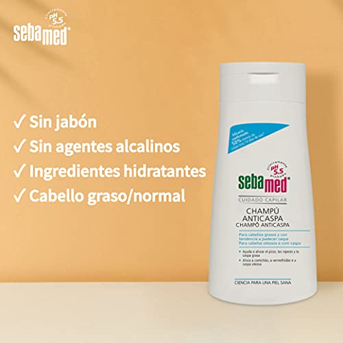 SEBAMED - Champú Anticaspa, Con Sustancias Activas Suaves Que Eliminan Los Signos Visibles De Caspa, Para Cabello Y Cuero Cabelludo De Normal A Graso, 400 Ml, Estándar