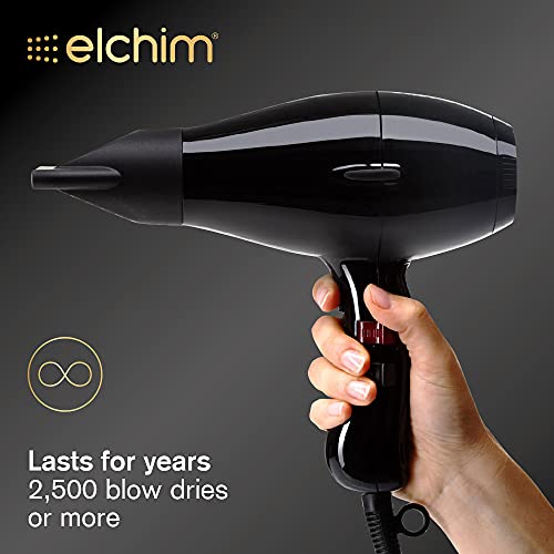 Secador de pelo Elchim 3900 Healthy Ionic Black & Gold|Secador de pelo profesional, silencioso, ligero y equilibrado para un cabello sano, suave y brillante|Tiempos de secado reducidos en un 30%-2400W