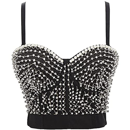 Señoras Sexy Beaded Corset Camisole Body Sculpting Chaleco Fiesta Danza Durno Club De Noche Sexy Sujetador Corto(Size:Grande)