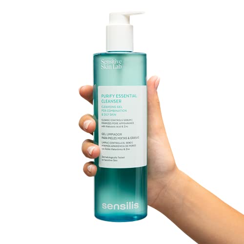 Sensilis - Purify Essential Cleanser, Gel Limpiador para Pieles Mixtas y Grasas con Ácido Hialurónico y Zinc - 400 ml