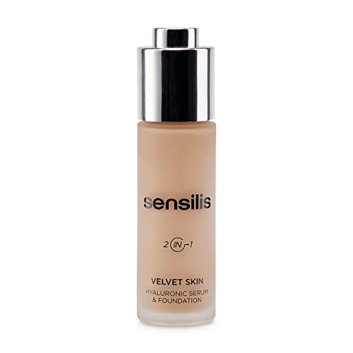 Sensilis Velvet Skin - Base de maquillaje de larga duración con ácido hialurónico - Clean Beauty - Tono 04 Noisette