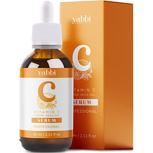 Serum Vitamina C Facial 60 ml Bio con Acido Hialuronico Puro Aceite de Semillas de Cáñamo Antiedad Antiarrugas y Antimanchas para Cara y Contorno de Ojos Ideal para Jade Roller o Dermaroller