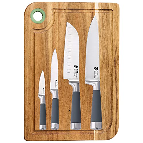 Set 4 cuchillos de cocina SAN IGNACIO Masterpro, acero inoxidable, con tabla de cortar en madera de acacia 33x23x1,5 cm Casa Benetton