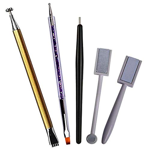 Set de 5 Palos Imán Magnético Stick de para Uñas, Lápiz de Doble Cabezal para Decoración de Uñas, 3D Efecto de Ojo de Gato DIY Nail Art Herramientas para Uñas Polaco Polvo, Uñas del Arte Accesorios