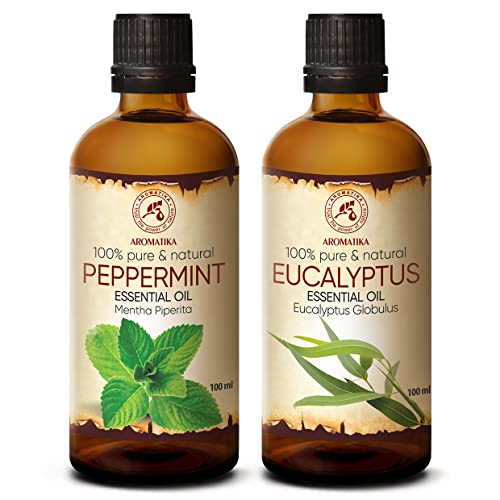 Set de Aceites Esenciales de Menta y Eucalipto 2x100ml - Aceites para Humidificador - Difusor - Aromalamp - Aromaterapia - Humidificador - Lámpara Aromática - Cuidado Piel - Aceites para Velas