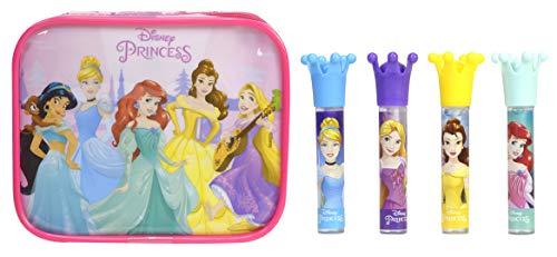 Set de Brillo de Labios y Estuche de Princesa - Set de Maquillaje para Niñas - Kit de Maquillaje para Niñas con 4 Brillos de Labios y un Hermoso Estuche con Princesas - Juguetes y Regalos para Niñas