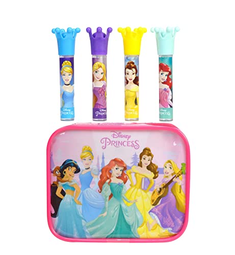 Set de Brillo de Labios y Estuche de Princesa - Set de Maquillaje para Niñas - Kit de Maquillaje para Niñas con 4 Brillos de Labios y un Hermoso Estuche con Princesas - Juguetes y Regalos para Niñas