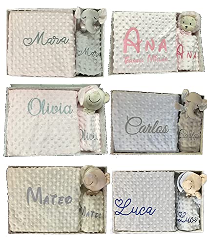 Set de Manta + Dou dou Personalizado con nombre bordado, Regalos padres Primerizos, básicos recién nacido bebé, Baby Shower - mibebestore