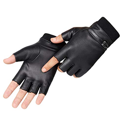 SEWACC Guantes de Cuero Guantes de Ciclismo 1 Par Medio Dedo Guantes para Hombres Guantes Aire Libre (Tamaño Gratis)