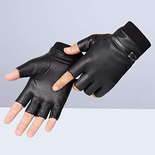 SEWACC Guantes de Cuero Guantes de Ciclismo 1 Par Medio Dedo Guantes para Hombres Guantes Aire Libre (Tamaño Gratis)