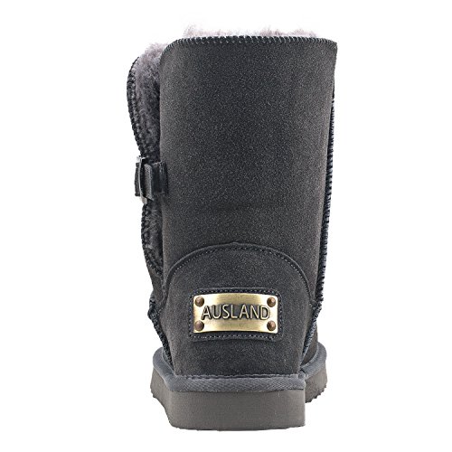 Shenduo Zapatos Invierno - Botas de Nieve de cuero con botón forradas planas clásicas para Mujer DA5803 Gris 38