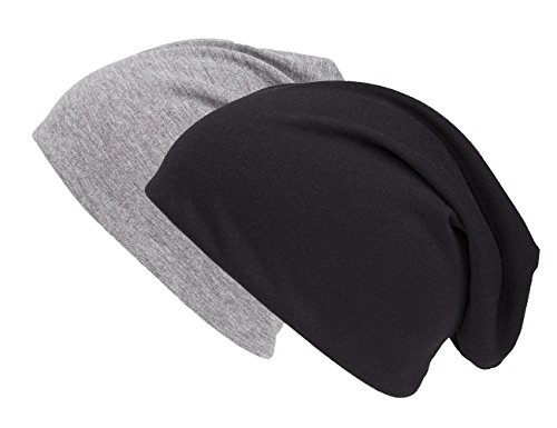 shenky - Set de 2 Gorros caídos de Punto - Negro y Gris