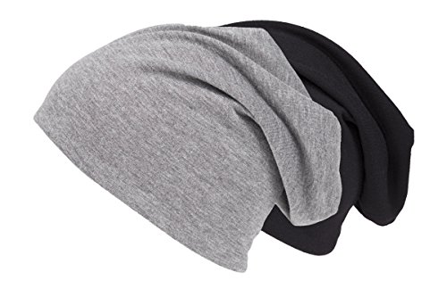 shenky - Set de 2 Gorros caídos de Punto - Negro y Gris