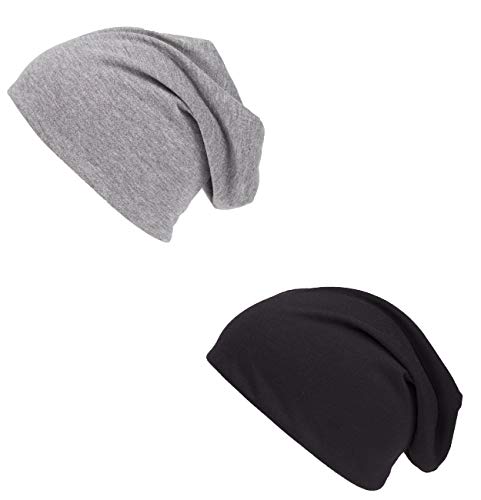 shenky - Set de 2 Gorros caídos de Punto - Negro y Gris