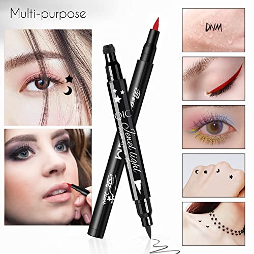 Shorant 12 Piezas Delineador de Ojos de Colores Liquido Eyeliner Mate Waterproof con 2 Delineador Ojos Sello Eyeliner Stamp Estrella Luna Eye Liner Tatoo Maquillaje de Ojos Cosméticos Mujer Regalo