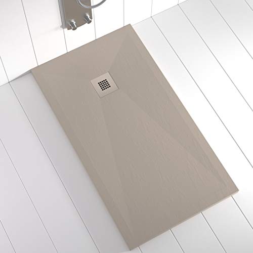 Shower Online Plato de ducha Resina PLES - 80x150 - Textura Pizarra - Antideslizante - Todas las medidas disponibles - Incluye Rejilla Color y Sifón - Arena S 3005 Y 50R