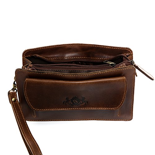 SID & VAIN® Bolso de muñeca Cornwall Bolso Bolso para Hombres Piel marrón