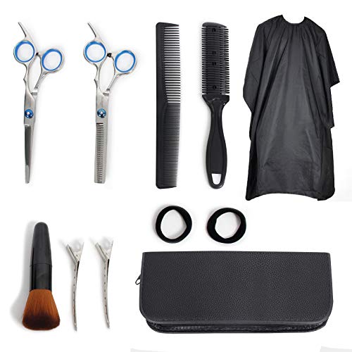 Signstek 9 Pcs Kit de Tijeras Peluqueria Profesional con Tijera Entresacar Peluquero Acero Inoxidable y Capa de Barbero, Tijeras para el Cabello, Set de Tijeras Cortar Pelo para Hombres y Mujeres