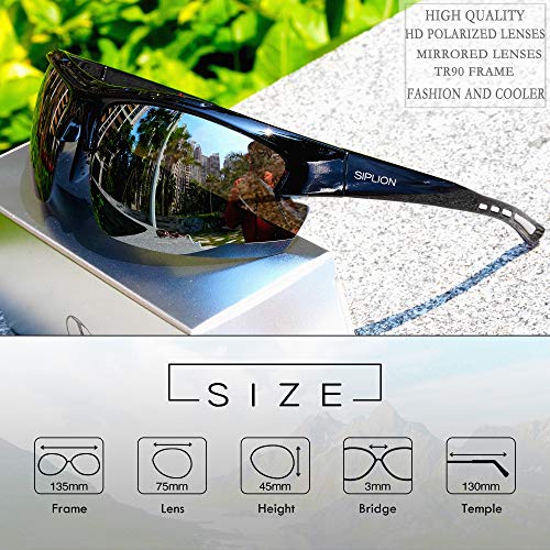 SIPLION Hombre Gafas de sol Polarizadas Deportes para Ciclismo Pesca Golf TR90 Súper ligero Marco 502 Plateado