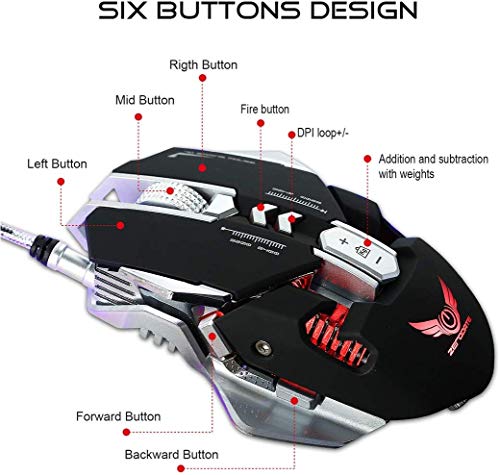 SLM-max Ratones,-mecánico de Gama Alta ratón del Juego, Enfriar la iluminación LED, Macro Definición Ajuste Libre/de Suma y resta Peso,Blanco