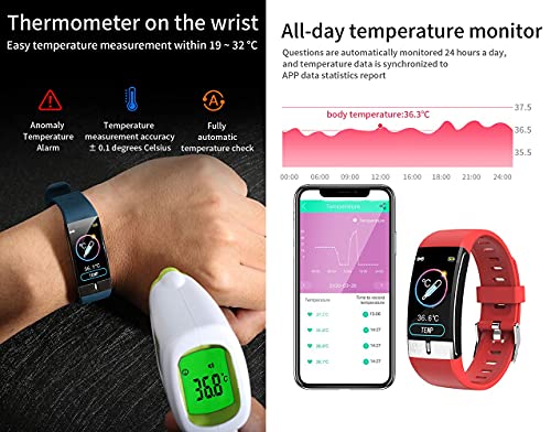 Smartwatch con ECG Hombre, 1,06" Impermeable Reloj Inteligente Medidor de Temperatura Corporal/Frecuencia Cardíaca/Presión arterial/Contador Calorías/ Podómetro para Mujer para iOS Android , Negro