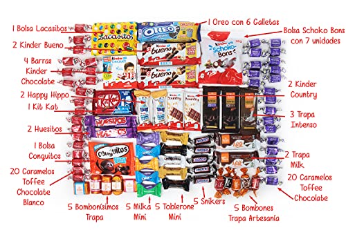 SMARTY BOX Regalo Chocolates para San Valentín,1.225 gr Día del Padre, Pareja, Amiga, Mamá, Niños, Chuches Original, Cumpleaños, Bote Surtido Chocolatinas Bombones Caramelos Kinder, Conguitos, Trapa