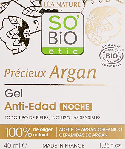 SO'BIO ETIC Gel DE Noche ANTIEDAD argan 40ml. Bio, Negro, Estandar