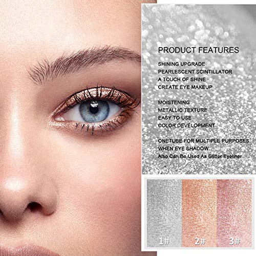 Sombras De Ojos Brillantes De Diamante YINGEE Sombra De Ojos Líquida De Larga Duración Brillante Impermeable Liquid Eyeshadow Lentejuelas Delineador De Ojos Maquillaje De Ojos (03)