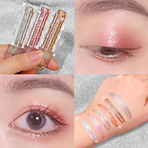 Sombras De Ojos Brillantes De Diamante YINGEE Sombra De Ojos Líquida De Larga Duración Brillante Impermeable Liquid Eyeshadow Lentejuelas Delineador De Ojos Maquillaje De Ojos (03)