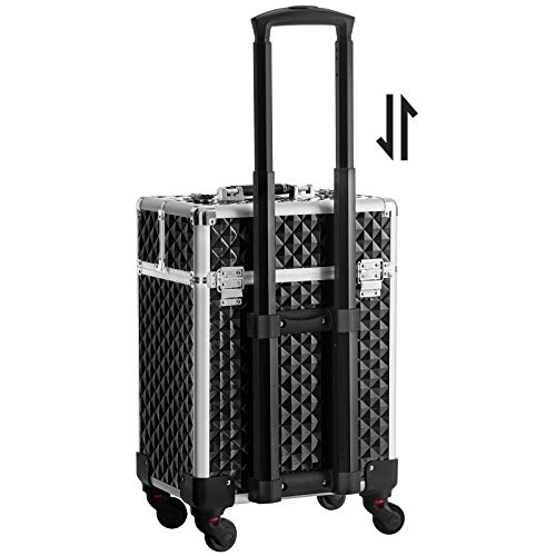 SONGMICS Maleta para Maquillaje Profesional, Maletín para Maquillaje, con 4 Ruedas del Tipo Multidireccional, con 4 Bandejas, para Viaje Trabajo, Negro JHZ013B01