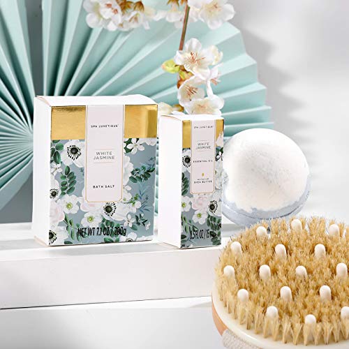 Spa Luxetique Set de Spa para Mujer, Cesta de Regalo a Jazmín Blanco, Set de Baño y Ducha, Set de Spa con 15 Piezas, Incluye Aceite Esencial, Sales de Baño, Regalos Originales para Mujer