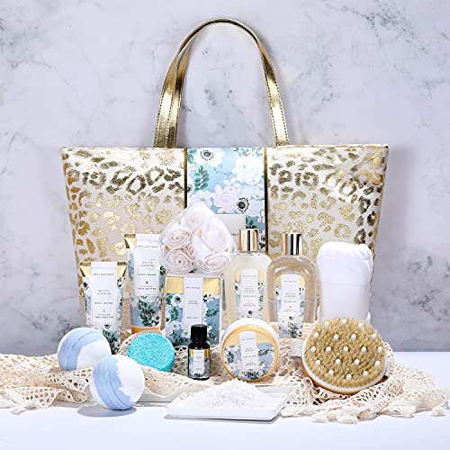 Spa Luxetique Set de Spa para Mujer, Cesta de Regalo a Jazmín Blanco, Set de Baño y Ducha, Set de Spa con 15 Piezas, Incluye Aceite Esencial, Sales de Baño, Regalos Originales para Mujer