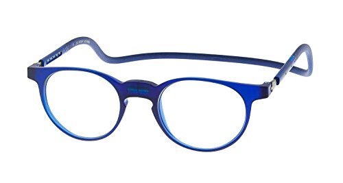 SPORTS WORLD VISION’s Gafas de lectura magnéticas Slastic Clic Style (azul) Gafas de gafas redondas unisex fuertes y duraderas Soho 010 con estuche blando, lentes antirreflectantes y lados,2.00