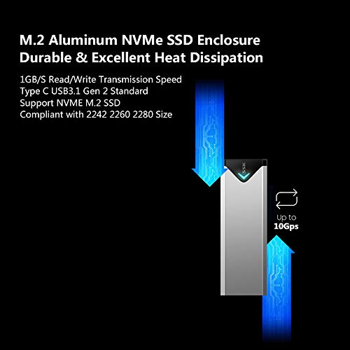 SSK M.2 Caja ssd Adaptador de Carcasa NVME de Aluminio, USB 3.1/3.2 Gen 2 (10 Gbps) a NVME PCI-E M-Key Unidad de Estado sólido Carcasa Externa (Solo se Adapta a NVMe PCIe 2242/2260/2280)