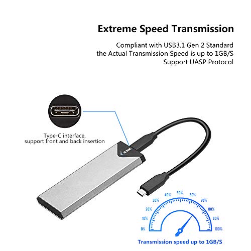 SSK M.2 Caja ssd Adaptador de Carcasa NVME de Aluminio, USB 3.1/3.2 Gen 2 (10 Gbps) a NVME PCI-E M-Key Unidad de Estado sólido Carcasa Externa (Solo se Adapta a NVMe PCIe 2242/2260/2280)