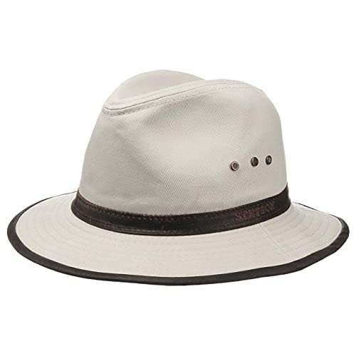 Stetson Sombrero de Algodón AVA Hombre - Outback Aventurero con Banda Piel, Ribete Primavera/Verano - M (56-57 cm) Beige Claro