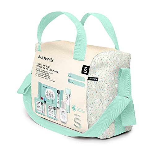 SUAVINEX Bolso de Cosmética Suavinex Gel-Champú Syndet 300Ml + Loción Hidratante 300ML + Pomada Intensiva de Pañal 75Ml + Nueva Baby Cologne 100Ml + Toallitas Dermohidratantes 72Ud, 5 Productos, Verde