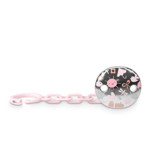 Suavinex Broche Pinza de Chupetes para Bebés +0 Meses, Broche Joya Efecto Metalizado Plateado, 307210 Rosa